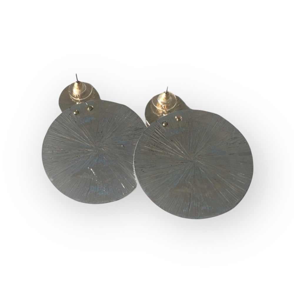 new Zen Sculptural Stack Disc ❉ Drop Earrings ❉ Gold Silver Tone ❉ Tiny Crystal - Picture 11 of 16